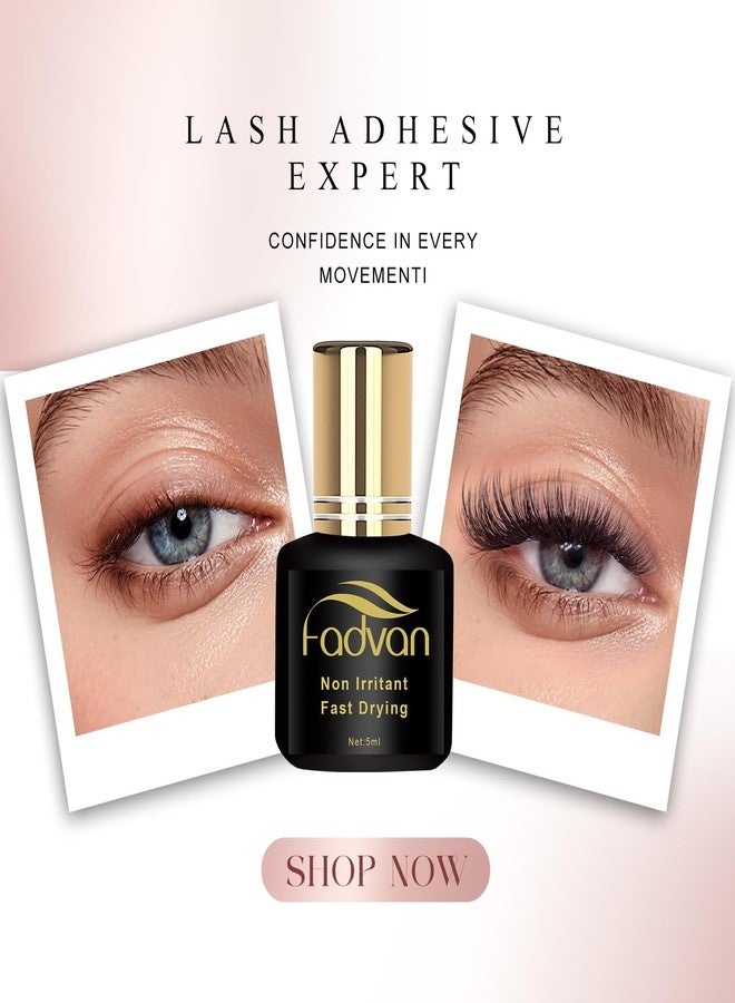 FADVAN Professional Eyelash Extension Glue - 1 Second Fast Dry, 8+ Weeks Retention, Strong Hold & Low Fume, Black Adhesive for Volume/Classic Hybrid Lashes, 5ml - Image 3